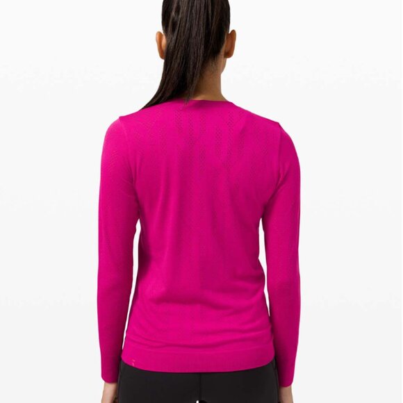 Lululemon Top Swiftly Breathe Long Sleeve Fetching Lines Ripened Raspberry 10 - Picture 2 of 6